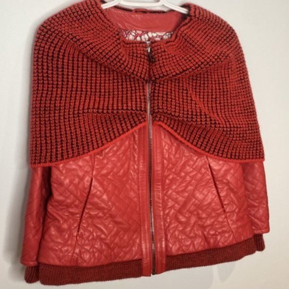 Giorgio Rotti Women Red Knit Scarf Collar Soft Leather Lined Jacket Size Large - Picture 3 of 16